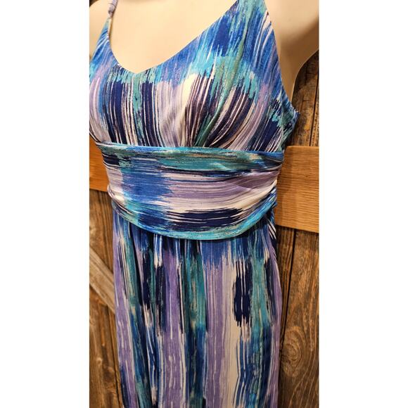 Ann Taylor size 2 Sleeveless Dress Sun Tie Dye Maxi Vacation Long Blue stretch - Picture 3 of 7
